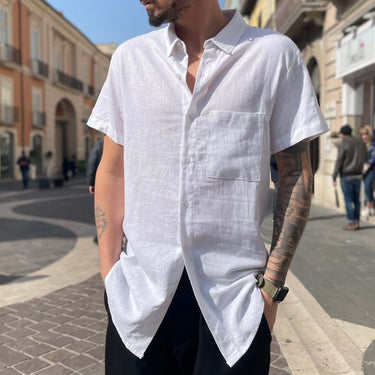 Camicia di lino mezze maniche Bianca - Flag Store